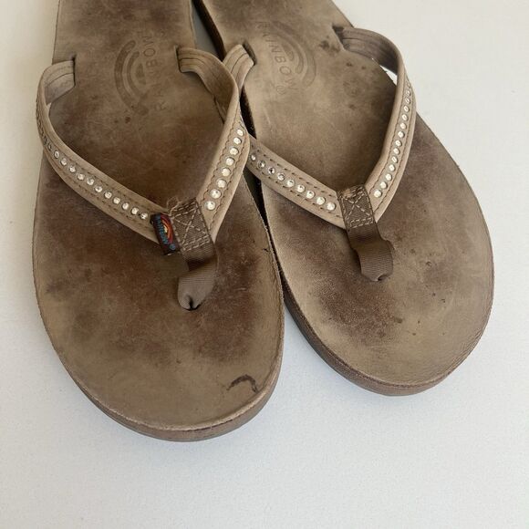 Rainbow Sandals Crystal Collection Single Layer Flip Swarovski Dark Brown XL - Picture 3 of 10
